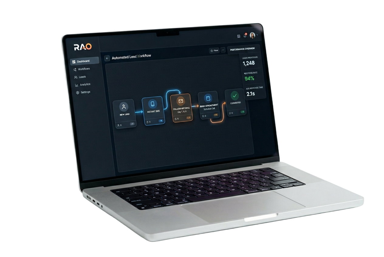 Rao lead management dashboard on laptop